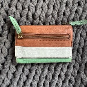 FOSSIL Turquoise leather trifold wallet